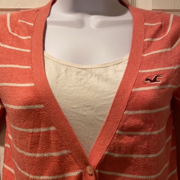 Hollister cardigan pink and white stripe button up - Picture 3 of 12